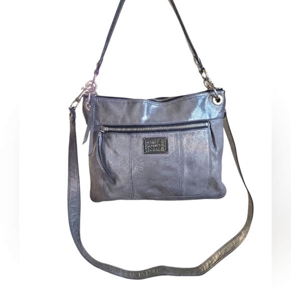 Coach Poppy Signature Silver Metallic 2-Way Crossbody/Shoulder Bag - Picture 1 of 11